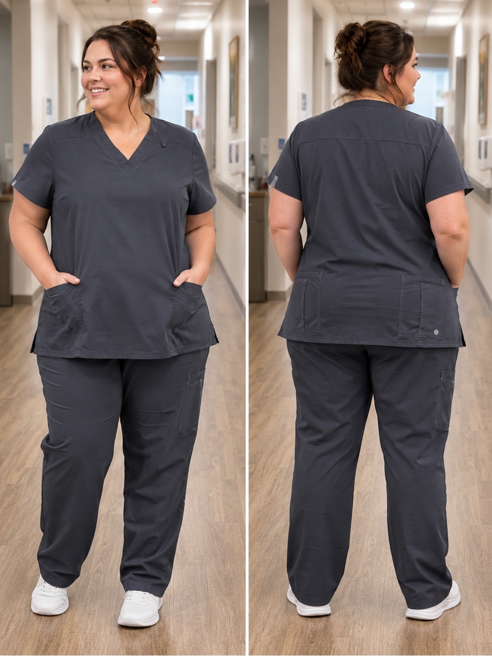 Women’s 3X Gray Butter-Soft Stretch Scrub Top